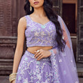 Lovely Lavender Net Embroidered Wedding Lehenga Choli with Floral Thread and Sequins Work