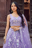Lovely Lavender Net Embroidered Wedding Lehenga Choli with Floral Thread and Sequins Work