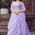 Lovely Lavender Net Embroidered Wedding Lehenga Choli with Floral Thread and Sequins Work