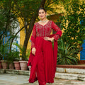 Graceful Maroon Faux Georgette Anarkali Suit with Matching Dupatta for Festive and Wedding