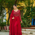 Graceful Maroon Faux Georgette Anarkali Suit with Matching Dupatta for Festive and Wedding