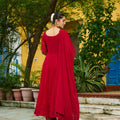 Graceful Maroon Faux Georgette Anarkali Suit with Matching Dupatta for Festive and Wedding