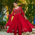 Graceful Maroon Faux Georgette Anarkali Suit with Matching Dupatta for Festive and Wedding