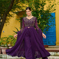 Elegant Wine Faux Georgette Embroidered Anarkali Suit with Matching Dupatta for Wedding and Festive Occasions