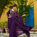 Elegant Wine Faux Georgette Embroidered Anarkali Suit with Matching Dupatta for Wedding and Festive Occasions