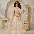 Stunning Cream Silk Embroidered Lehenga Choli with Matching Dupatta for Wedding