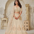 Stunning Cream Silk Embroidered Lehenga Choli with Matching Dupatta for Wedding