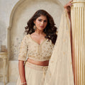 Stunning Cream Silk Embroidered Lehenga Choli with Matching Dupatta for Wedding