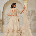 Stunning Cream Silk Embroidered Lehenga Choli with Matching Dupatta for Wedding