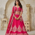 Vibrant Rani Pink Silk Embroidered Lehenga Choli with Matching Dupatta for Wedding