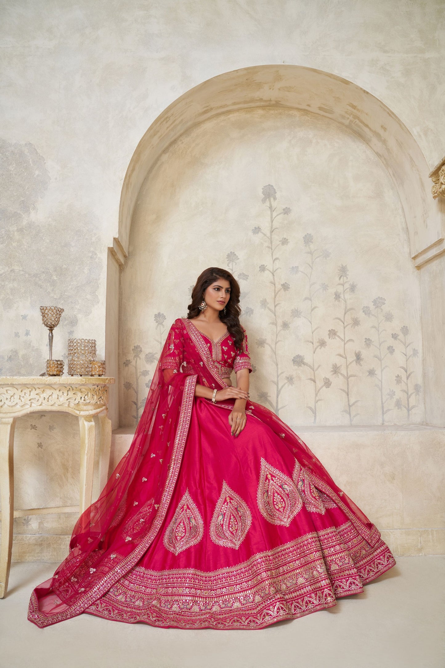 Vibrant Rani Pink Silk Embroidered Lehenga Choli with Matching Dupatta for Wedding