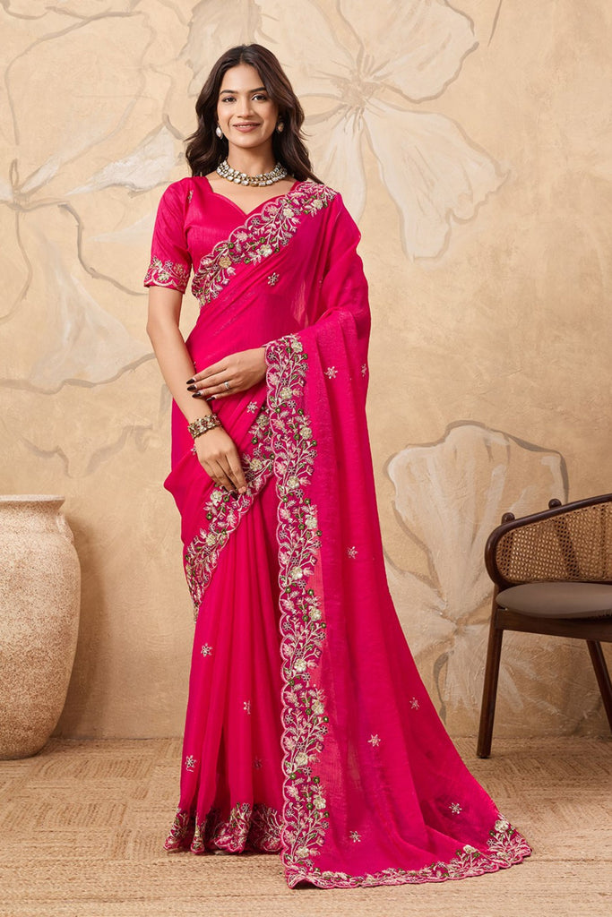 Designer Pink Embroidered Georgette Saree with Blouse