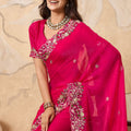 Designer Pink Embroidered Georgette Saree with Blouse