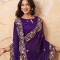 Designer Purple Embroidered Georgette Saree with Matching Blouse