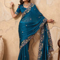 Teal Blue Designer Georgette Saree with Blouse