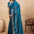 Teal Blue Designer Georgette Saree with Blouse
