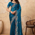 Teal Blue Designer Georgette Saree with Blouse