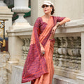 Peach Soft Cotton Saree with Printed Pallu Designer Blouse