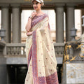 Cream Printed Traditional Saree with Intricate Border