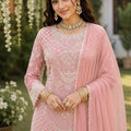 Elegant Pink Embroidered Salwar Suit Thread Work Dupatta for Women