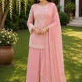 Elegant Pink Embroidered Salwar Suit Thread Work Dupatta for Women