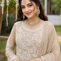 Stylish Beige Real Premium Georgette Embroidered Beads Work Salwar Suit for Women
