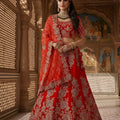 Elegant Red Velvet Embroidered Bridal Lehenga Choli with Heavy Zari and Sequins Work Dupatta