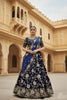 Gorgeous Blue Velvet Embroidered Bridal Lehenga Choli with Heavy Zari Work and Net Dupatta