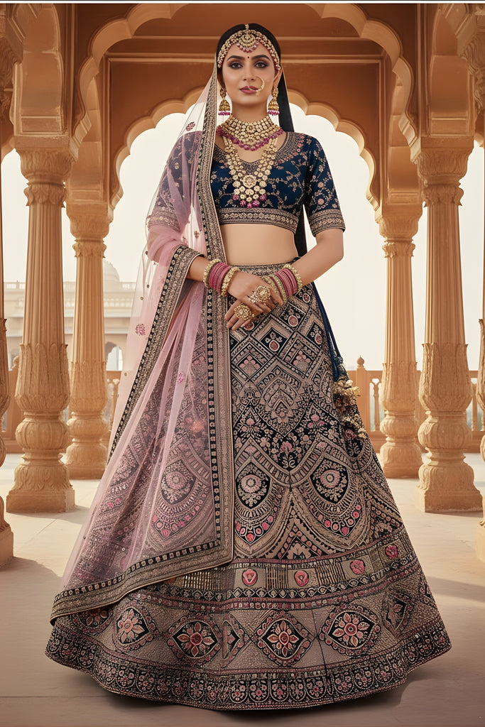 Trendy Multicolor Embroidered Bridal Lehenga Choli with Heavy Zari and Sequins Work Dupatta