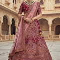 Lovely Pink Embroidered Bridal Lehenga Choli with Heavy Zari and Sequins Work Net Dupatta