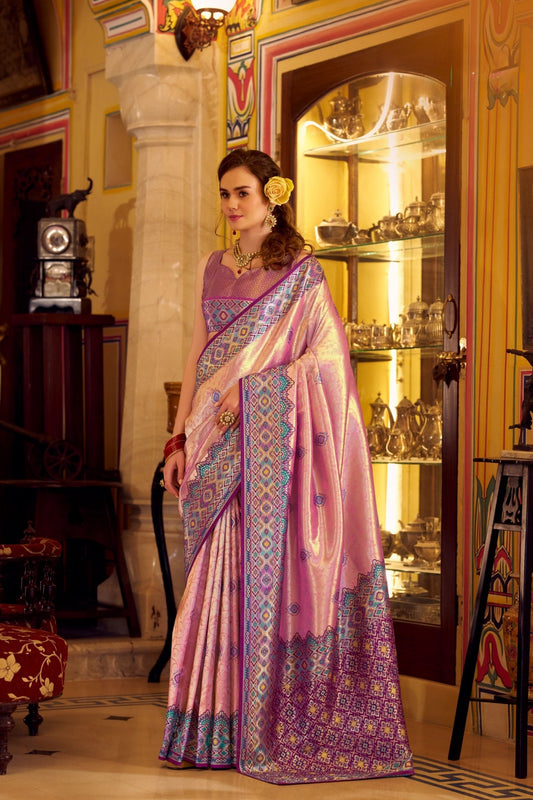 Lavender Tissue Patola Silk Saree Handwoven Patola Design