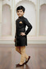 Cute Black Indo Western Sherwani for Boys with Beige Pyjama For Wedding Wear