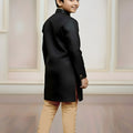 Cute Black Indo Western Sherwani for Boys with Beige Pyjama For Wedding Wear