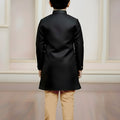 Cute Black Indo Western Sherwani for Boys with Beige Pyjama For Wedding Wear
