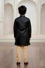 Cute Black Indo Western Sherwani for Boys with Beige Pyjama For Wedding Wear