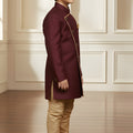 Stylish Maroon Boys Indo Western with Golden Pyjama For Wedding Wear