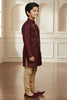Stylish Maroon Boys Indo Western with Golden Pyjama For Wedding Wear