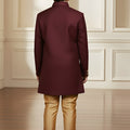 Stylish Maroon Boys Indo Western with Golden Pyjama For Wedding Wear