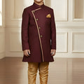 Stylish Maroon Boys Indo Western with Golden Pyjama For Wedding Wear 