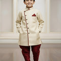 Stunning Cream Boys Indo Western with Maroon Pyjama For Wedding Wear
