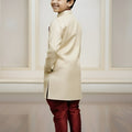 Stunning Cream Boys Indo Western with Maroon Pyjama For Wedding Wear