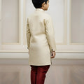Stunning Cream Boys Indo Western with Maroon Pyjama For Wedding Wear
