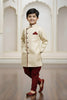 Stunning Cream Boys Indo Western with Maroon Pyjama For Wedding Wear