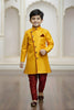 Vibrant Yellow Boys Indo Western with Maroon Pyjama For Wedding Wear