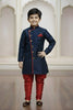 Royal Navy Blue Boys Indo Western with Maroon Pyjama For Wedding Wear