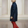 Royal Navy Blue Boys Indo Western with Maroon Pyjama For Wedding Wear
