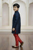 Royal Navy Blue Boys Indo Western with Maroon Pyjama For Wedding Wear