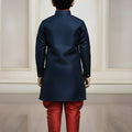 Royal Navy Blue Boys Indo Western with Maroon Pyjama For Wedding Wear