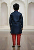 Royal Navy Blue Boys Indo Western with Maroon Pyjama For Wedding Wear