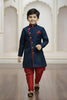Royal Navy Blue Boys Indo Western with Maroon Pyjama For Wedding Wear